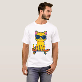 Camiseta Gato Legal de Skate Usando Óculos de Sol Cartoon