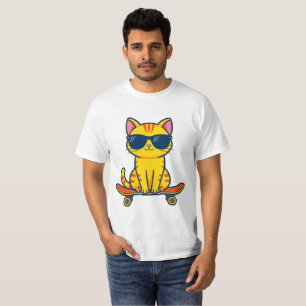 Camiseta Gato Legal de Skate Usando Óculos de Sol Cartoon 