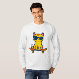 Camiseta Gato Legal de Skate Usando Óculos de Sol Cartoon