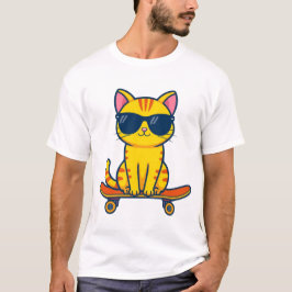 Camiseta Gato Legal de Skate Usando Óculos de Sol Cartoon