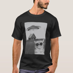 Camiseta Gato Legal e Divertido Com Espaçonave
