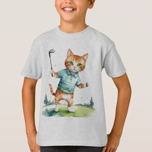 Camiseta Gato Legal e divertido Golfer Humor do Animal de G (Frente)