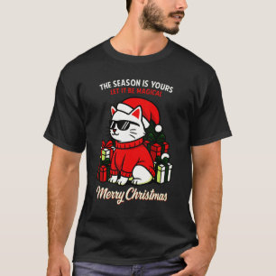 Camiseta Gato Legal Óculos de Natal Magia Vintage