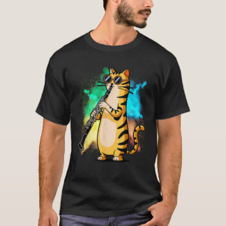 Camiseta Gato Legal Tocando Clarinete Design Hippy Hipster