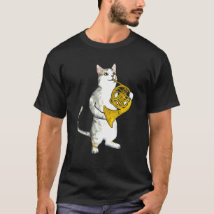Camiseta Gato Legal Tocando Música de Trompa Orquestra Mu