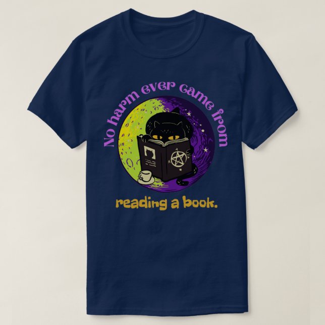 Camiseta Gato lendo um livro com café (Frente do Design)