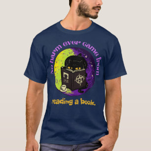 Camiseta Gato lendo um livro com café
