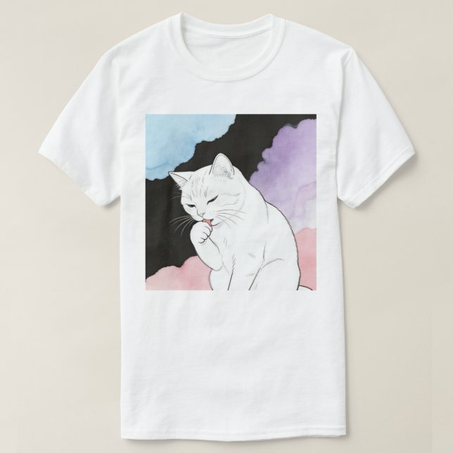 Camiseta Gato Limpando sua Pata (Frente do Design)