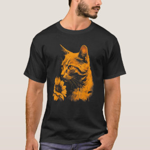 Camiseta gato lindo e retrato de girassol silhueta o