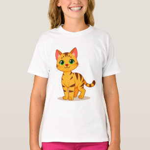 Camiseta Gato Listrado Amarelo Com Olhos Verde Brillante