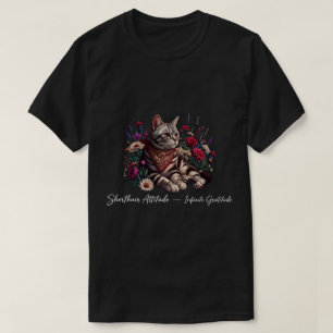 Camiseta Gato Listrado Bandana Vermelha Arte de Flor Silves