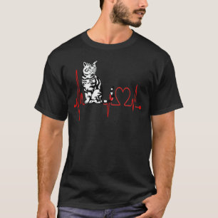 Camiseta Gato Listrado Batimento Cardíaco EKG Gatos Engraça