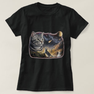 Camiseta Gato Listrado e Arte do Céu Cósmico do Gatinho