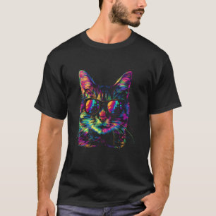 Camiseta Gato Listrado Gato Laranja Óculos de Sol Popart