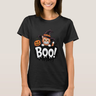 Camiseta Gato Listrado Laranja Chapéu de Bruxa Abóbora Assu