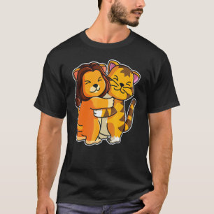 Camiseta Gato Listrado & Leão Animais Fofos Para Mulheres A