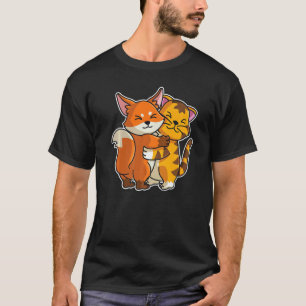 Camiseta Gato Listrado & Raposa Animais Fofos Para Mulheres