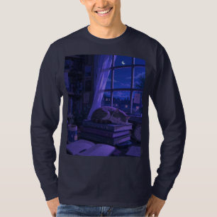 Camiseta Gato, Livros e Luar