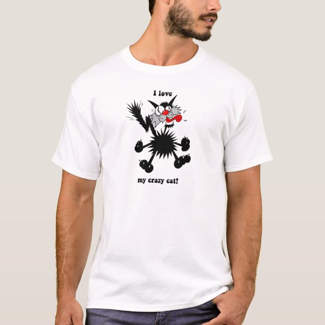 Camiseta Gato louco engraçado (Frente)