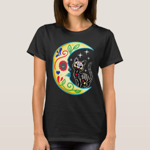 Camiseta Gato & Lua Açúcar Crânio Dia de Los Muertos Dia do