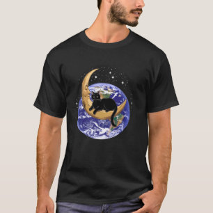 Camiseta Gato Lua Crescente Gatinho Preto Sobre a Terra Fof