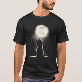 Camiseta Gato Lua Fases da Lua Gatos em Frente à Lua