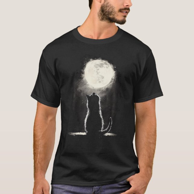Camiseta Gato Lua Fases da Lua Gatos em Frente à Lua (Frente)