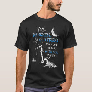 Camiseta Gato Lua Olá Escuridão Meu Velho Amigo Noite Gato 
