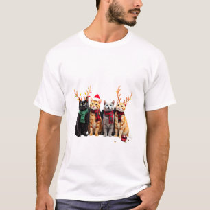 Camiseta Gato Luz de Natal Renas Papai Noel Gato Natal L