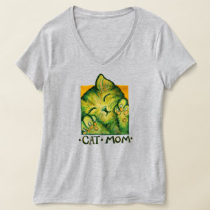 Camiseta Gato mãe, gata verde, gata, arte