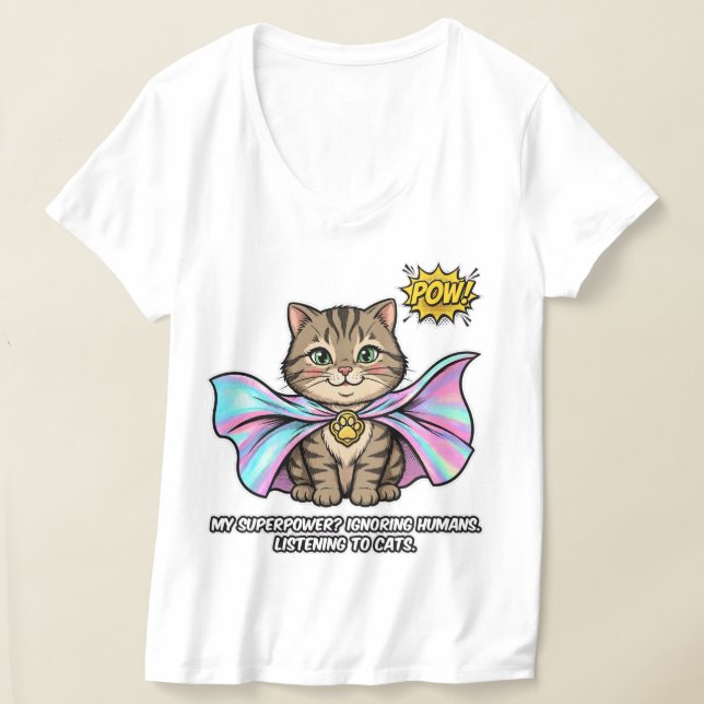 Camiseta Gato Mãe Superpoderoso Engraçado - Ignorando Human (Postura )