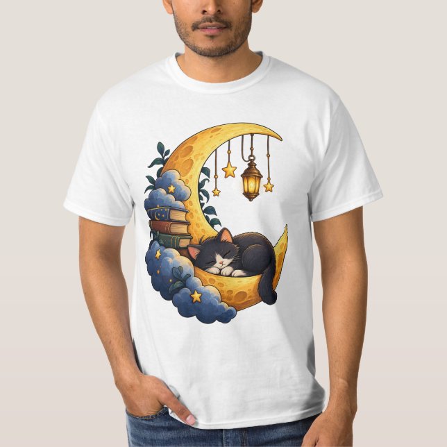 Camiseta Gato Mágico da Lua Crescente – Sonho Noturno Celes (Frente)