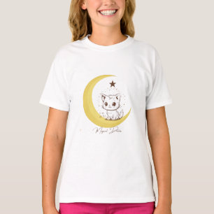 Camiseta Gato Mágico Fofo na Lua Sonhos Estrelados - Cla Re