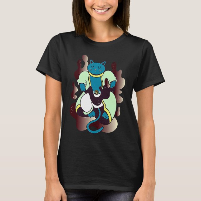 Camiseta gato  mago meditação espiritual (Frente)