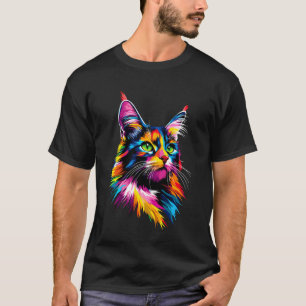 Camiseta Gato Maine Coon Colorido Arco-Íris Cor Popart Main