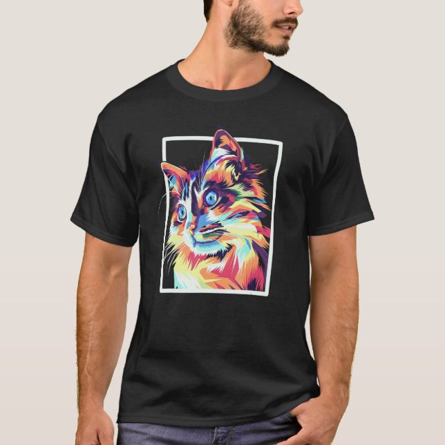Camiseta Gato Maine Coon Colorido Pop (Frente)