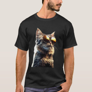 Camiseta Gato Maine Coon com Óculos de Sol Fofo Gato Maine