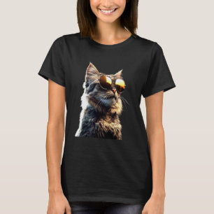 Camiseta Gato Maine Coon com Óculos de Sol Fofo Gato Maine