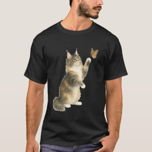 Camiseta Gato Maine Coon Curioso Alcançando uma Linda Borbo