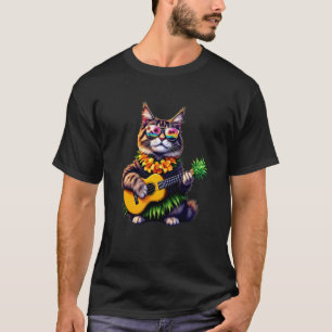 Camiseta Gato Maine Coon Havaiano & Ukulele de Abacaxi Verã
