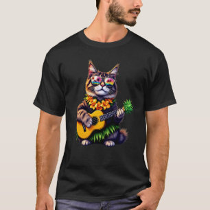 Camiseta Gato Maine Coon Havaiano & Ukulele de Abacaxi Verã