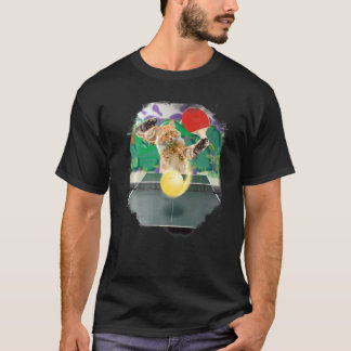 Camiseta Gato Maine Coon Jogando Tênis de Mesa Ping Pong Pr