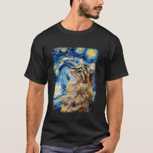 Camiseta Gato Maine Coon Pintura Noite Estrelada