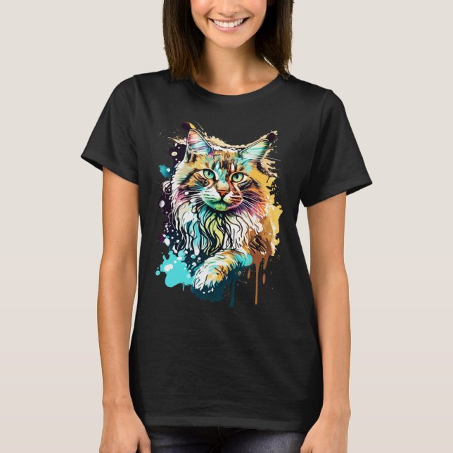 Camiseta Gato Maine Coon Splash  1 (Frente)