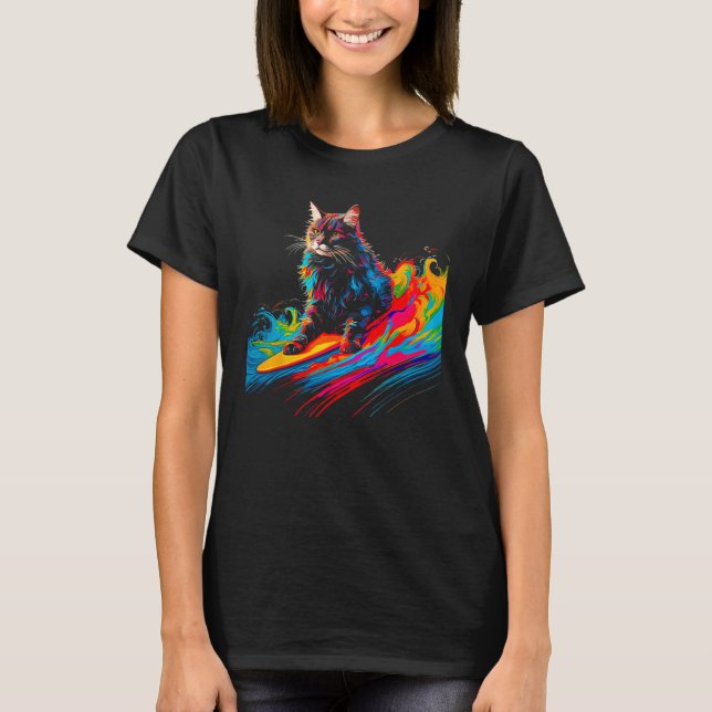 Camiseta Gato Maine Coon Surf 1 (Frente)