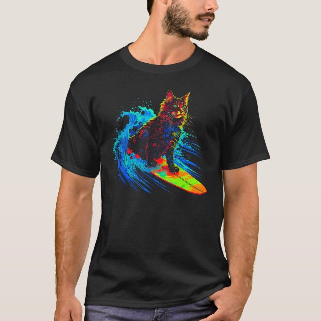 Camiseta Gato Maine Coon Surfando (Frente)