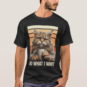 Camiseta Gato Maine Coon Teimoso EU FAÇO O QUE EU QUERO Div
