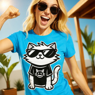 Camiseta Gato mais legal do mundo com óculos de sol azul