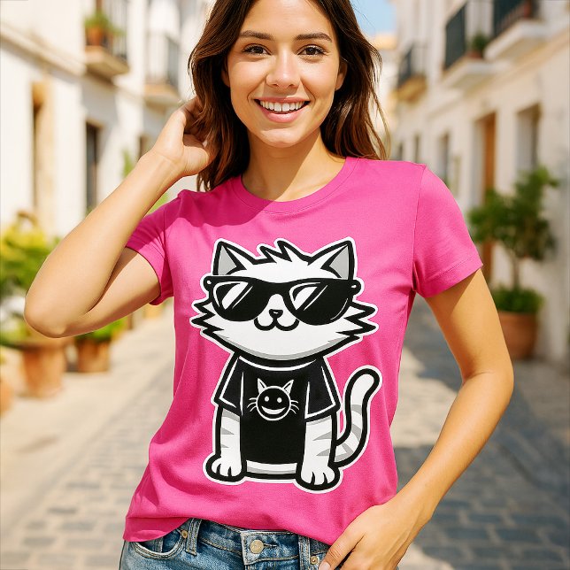 Camiseta Gato mais legal do mundo com óculos de sol rosa (Criador carregado)