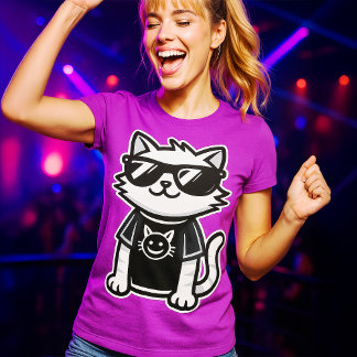 Camiseta Gato mais legal do mundo com óculos de sol Roxo
